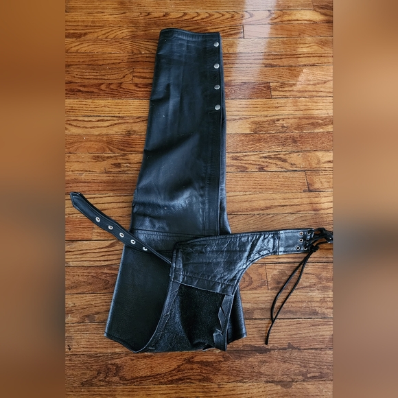 Chaps Genuine Leather Motorcycle Pro Rider Black Size Large - Picture 6 of 15